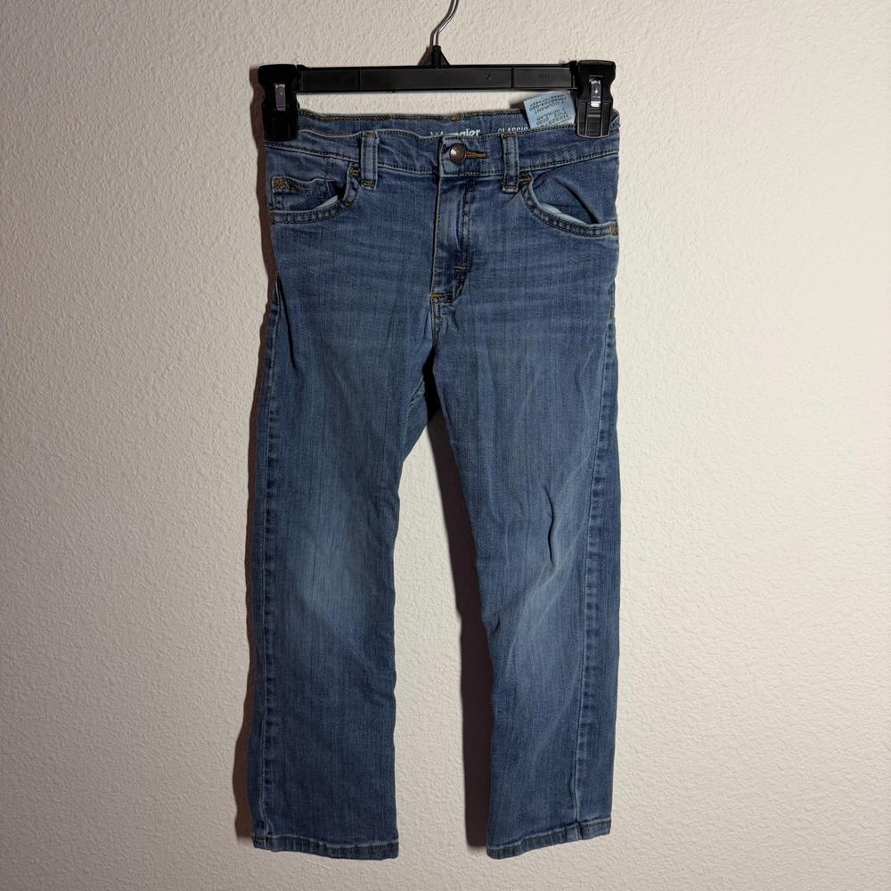 Wrangler Regular Straight Fit Jeans Boys 7 Blue Medium Wash Denim Cotton Logo